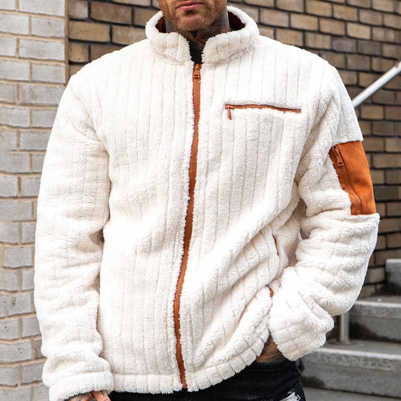 Color Collision Design Plush Jacket For Men