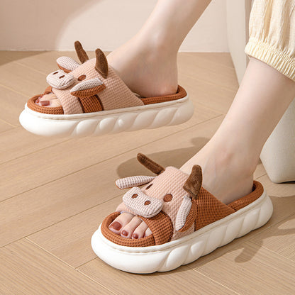 Summer Cartoon Linen Thickened Men And Women Couple Four Seasons Opening Toe Baring Sandal