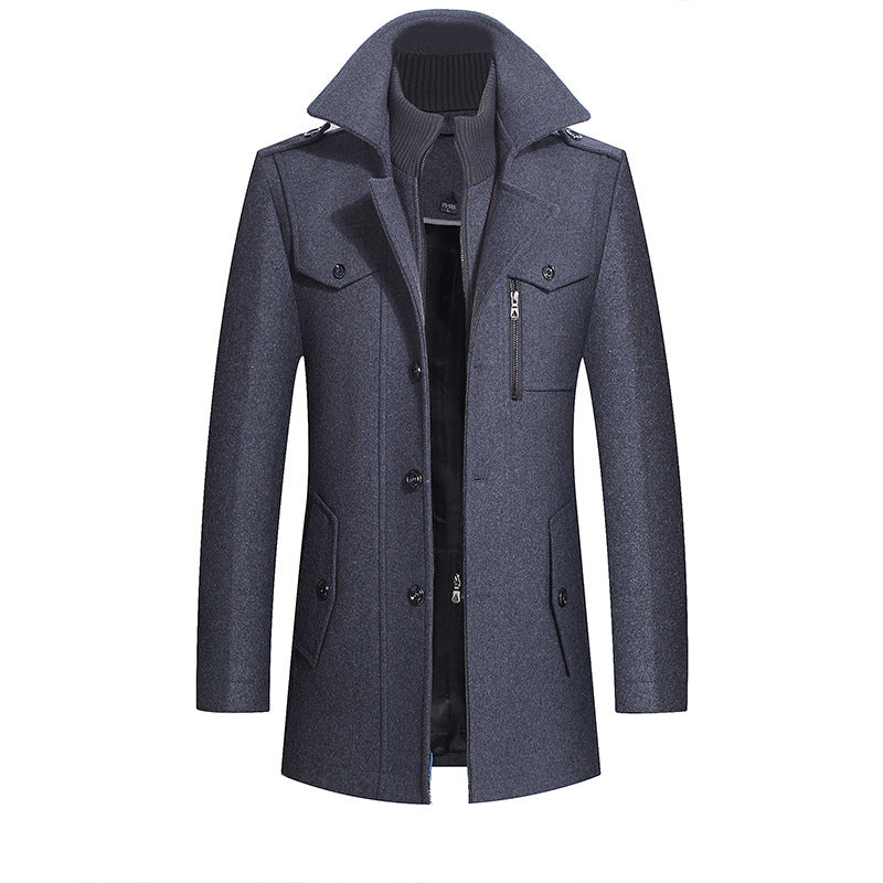 Zipper Double Collar Woolen Coat Thickened Plus Size Trench Coat Woolen Coat