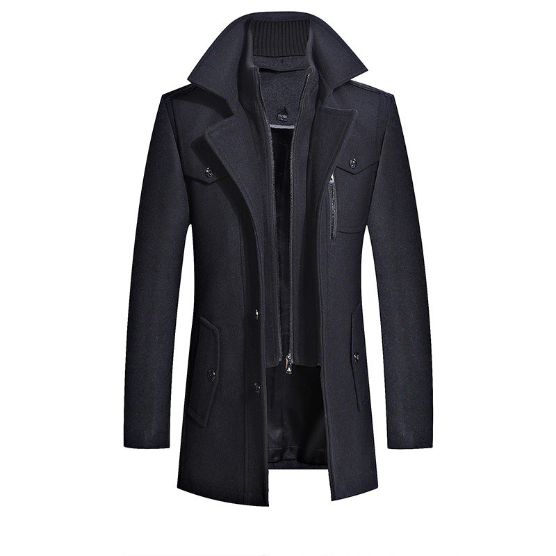 Zipper Double Collar Woolen Coat Thickened Plus Size Trench Coat Woolen Coat