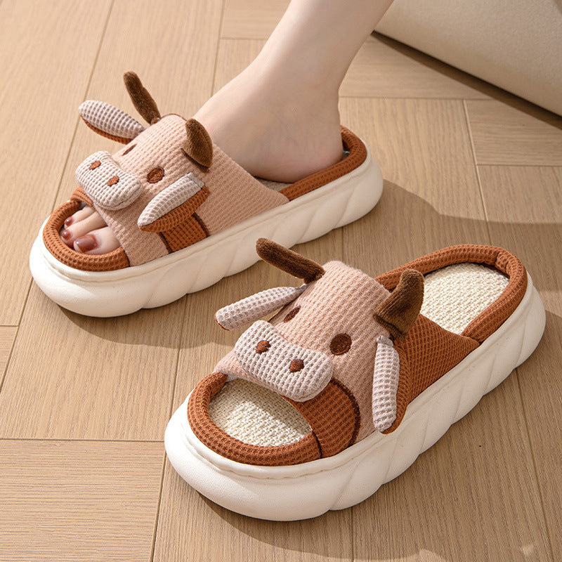 Summer Cartoon Linen Thickened Men And Women Couple Four Seasons Opening Toe Baring Sandal